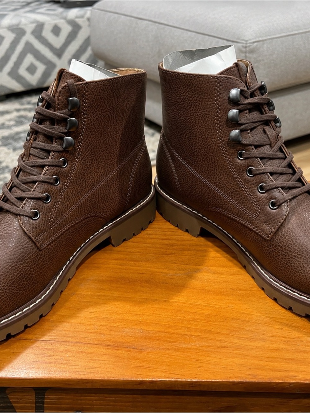 Steve Madden Dark Brown Textured Lace-Up Combat Boots